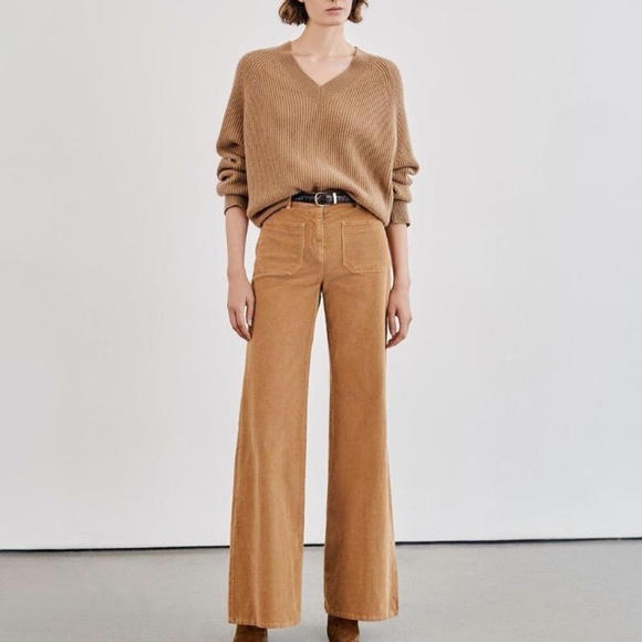 Nili Lotan Size 12 Florence Corduroy Pants High Waist Flare Camel NWT - Picture 1 of 11